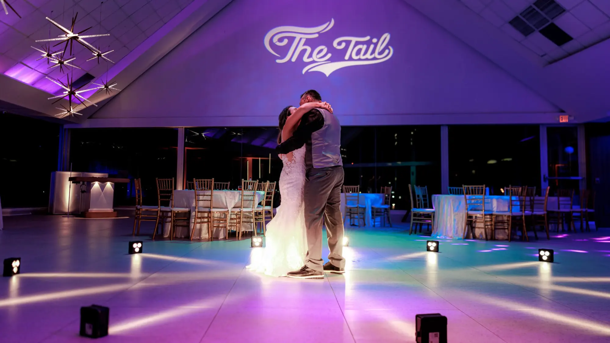 LED dance floor lit up
