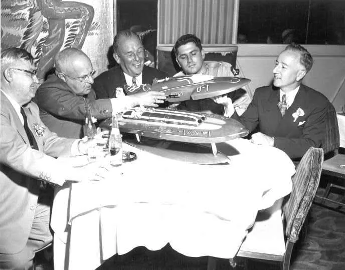Roostertail detroit hydroplane model on the table, Heritage at The Roostertail, Detroit