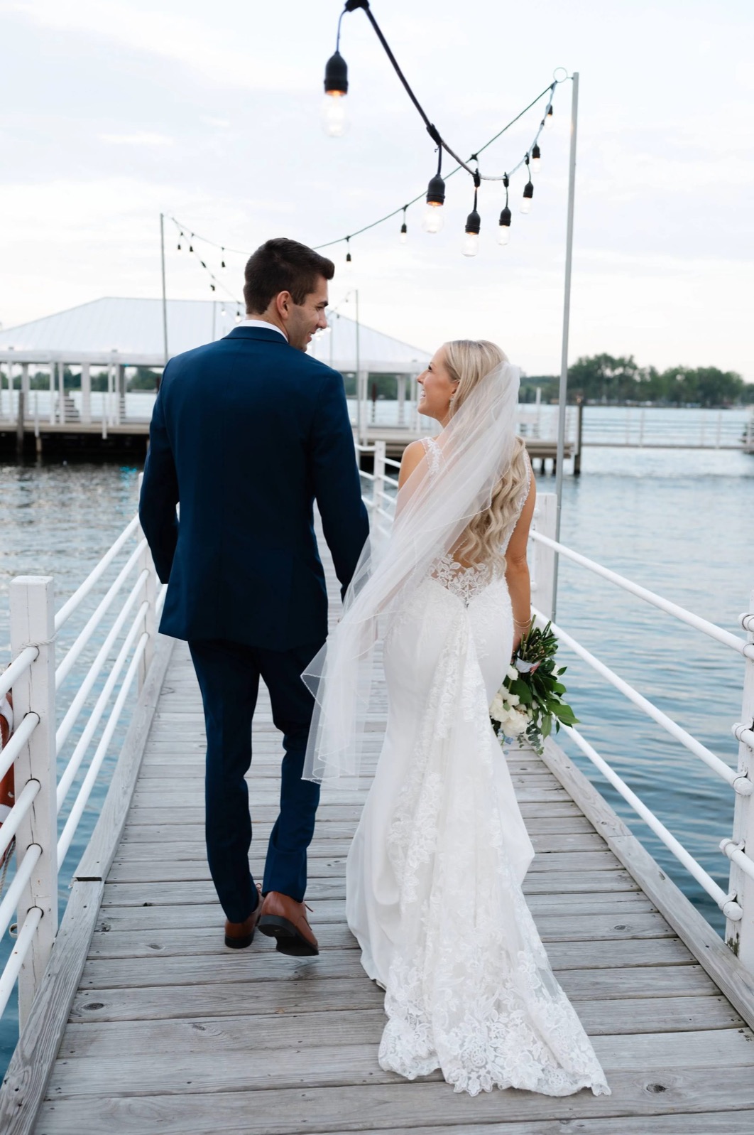 Detroit river wedding venue dock string lights, Weddings at The Roostertail, Detroit