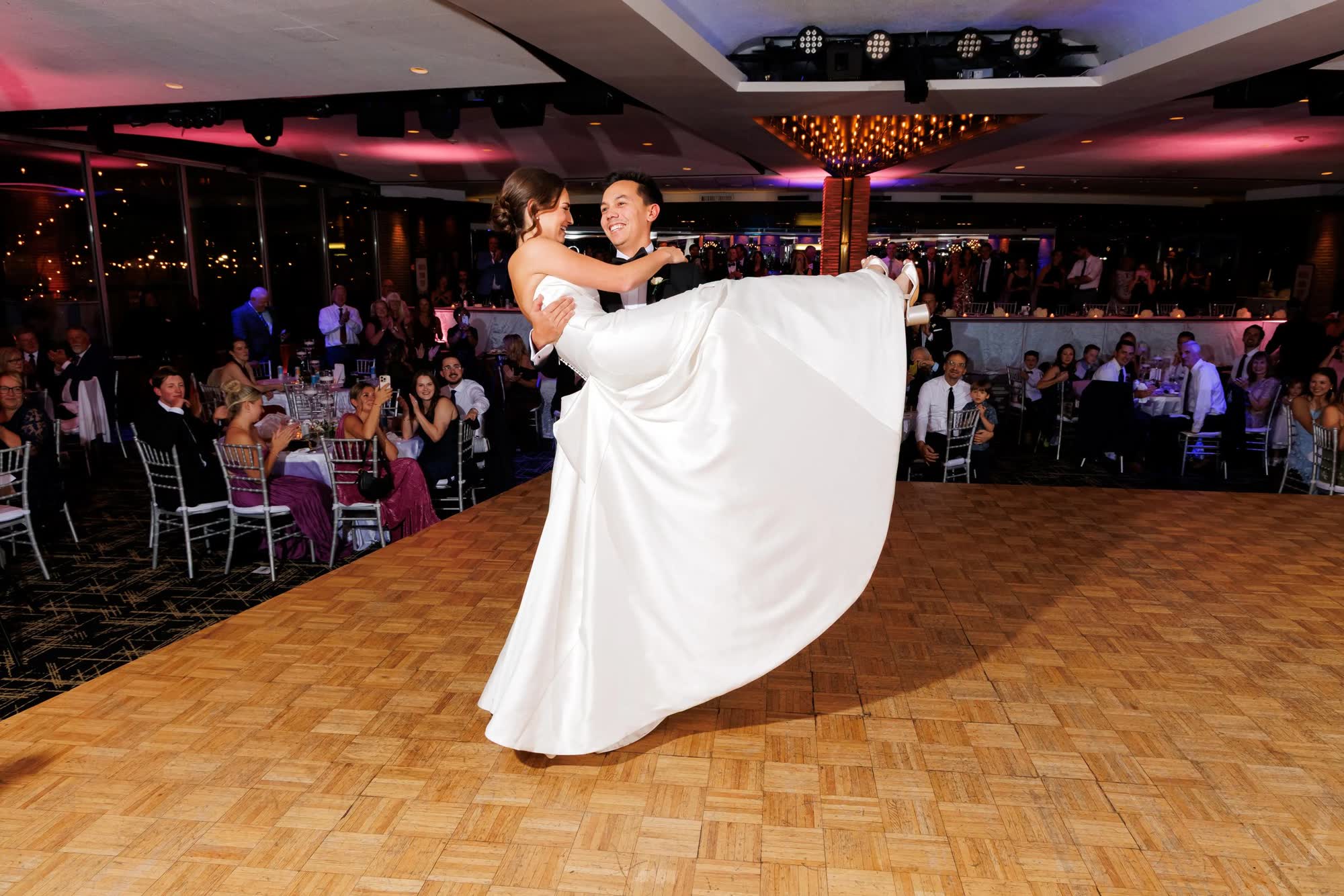 Detroit waterfront wedding venue first dance, Weddings at The Roostertail, Detroit