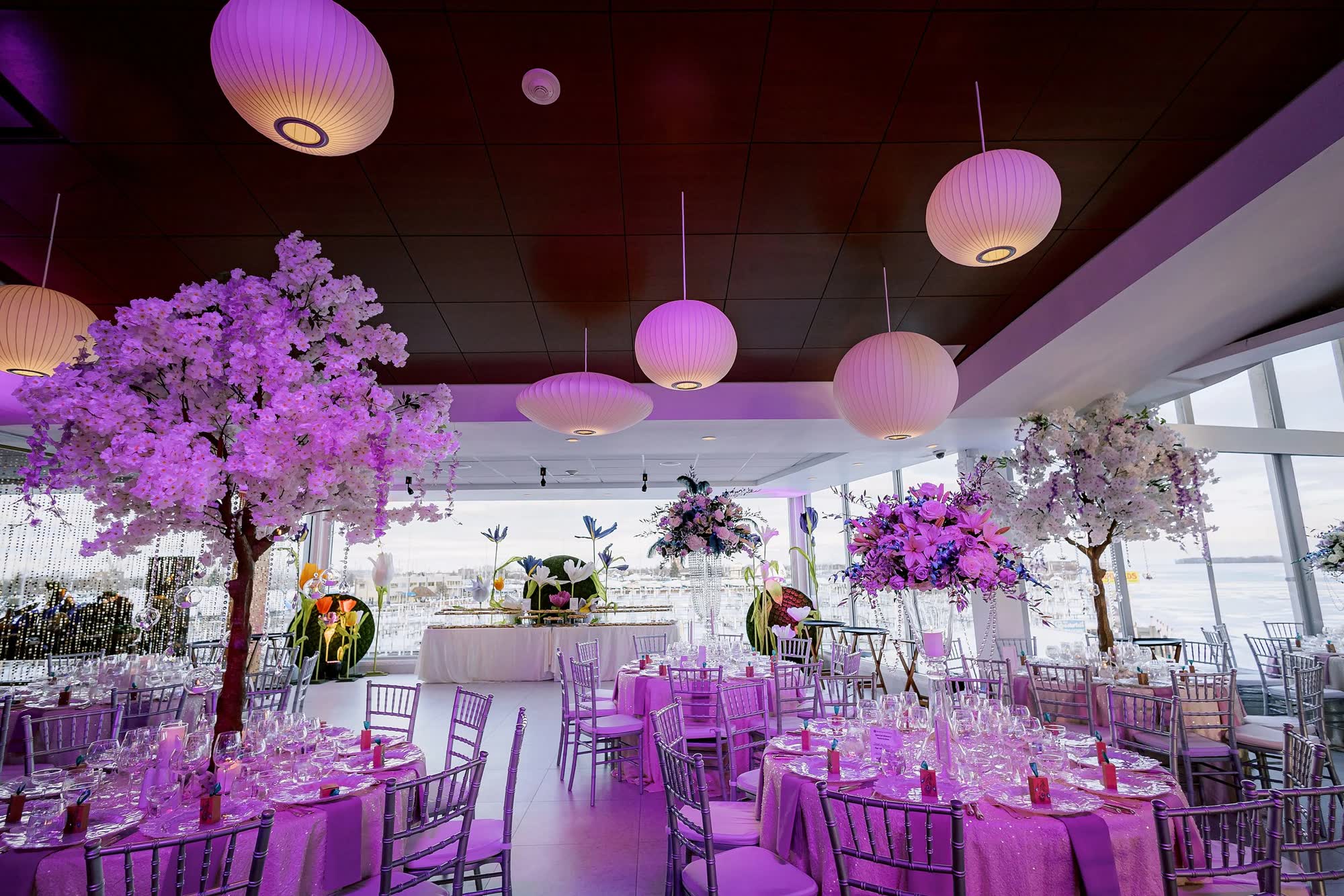 Detroit wedding reception decor cherry blossoms, Weddings at The Roostertail, Detroit
