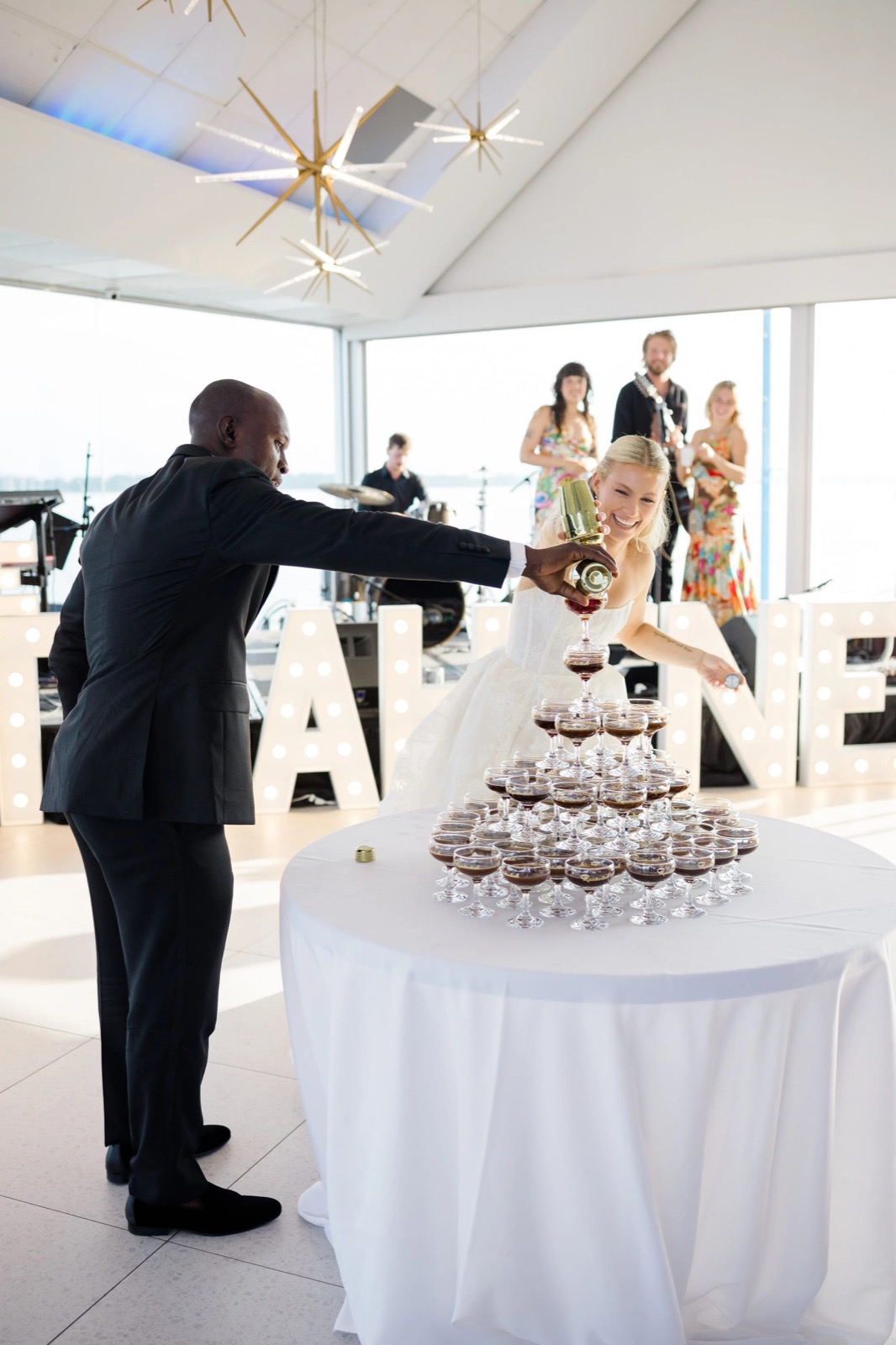 Detroit wedding venue champagne tower, Weddings at The Roostertail, Detroit