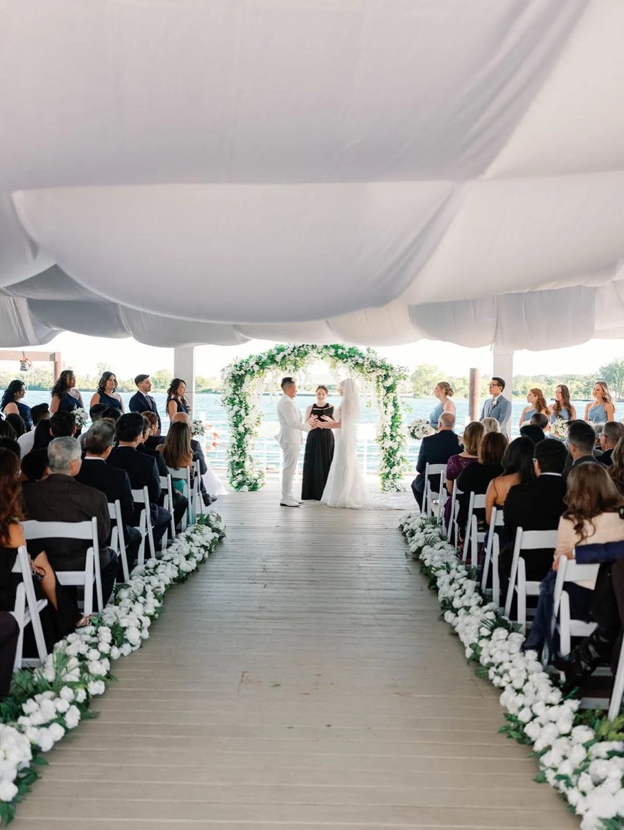 Waterfront wedding ceremony detroit river dock, Weddings at The Roostertail, Detroit
